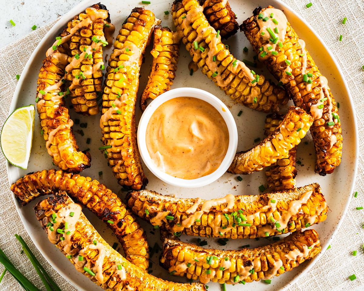 Air fryer corn ribs are THE food to go nuts for! Packed with so much delicious flavour, they are also a fun side or appetiser to feed a crowd too! Recipe by Jaz Kitchen