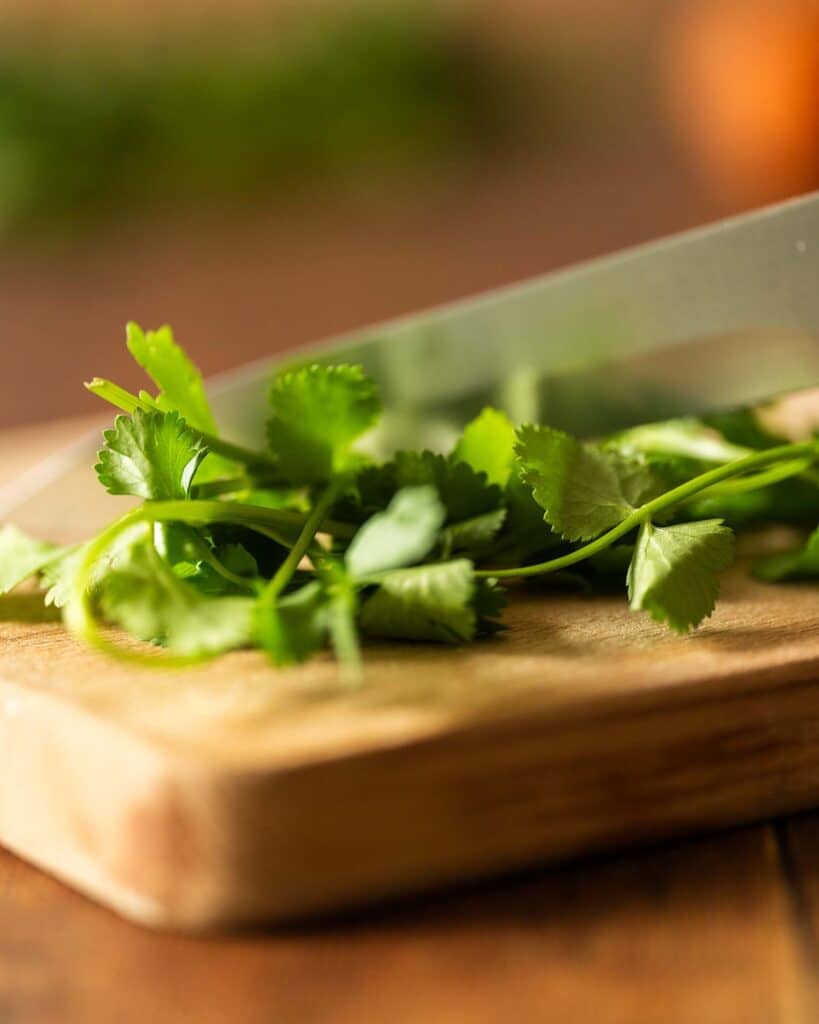 Chop the coriander. Image by Jaz Kitchen