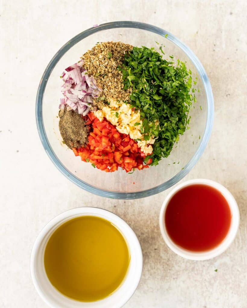 Before combining in a bowl with the other ingredients...