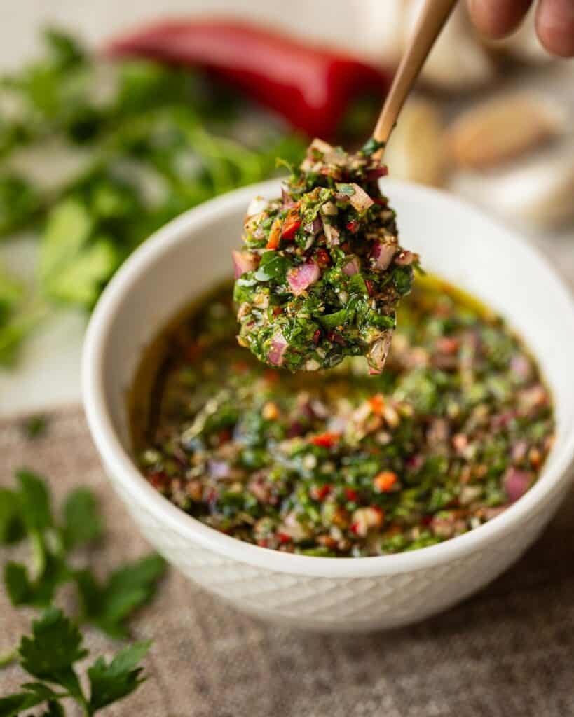 Our chimichurri sauce is such an easy recipe, but is sure to delight everyone who tries it! Serve with grilled meats, use as a marinade or drizzle over salads for unmissable yum! Recipe by Jaz Kitchen