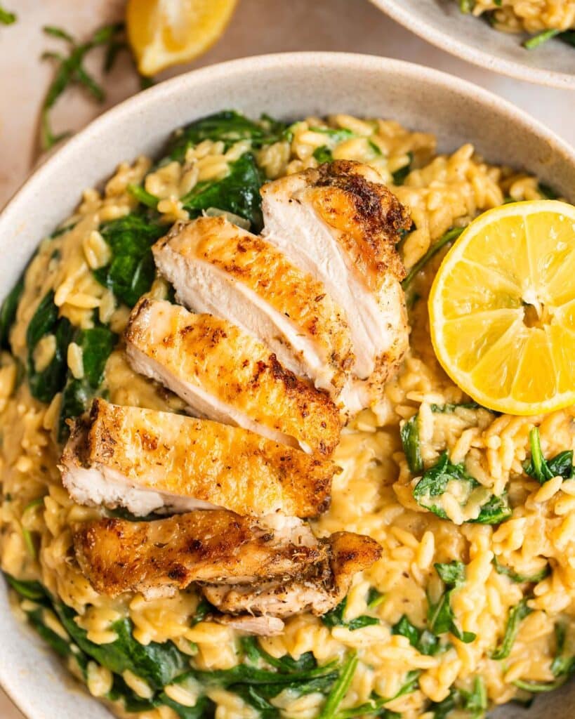 Our lemon chicken orzo pasta is a super quick and simple meal, perfect for midweek family dinners, ready in just 30 minutes! It is packed with delicious zesty lemon flavour, crispy chicken and an irresistible creamy risotto-like orzo. Recipe by jaz kitchen
