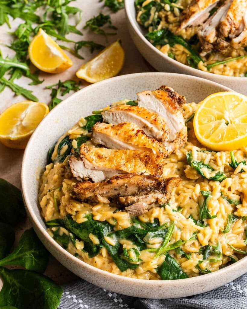 Our lemon chicken orzo pasta is a super quick and simple meal, perfect for midweek family dinners, ready in just 30 minutes! It is packed with delicious zesty lemon flavour, crispy chicken and an irresistible creamy risotto-like orzo. Recipe by jaz kitchen