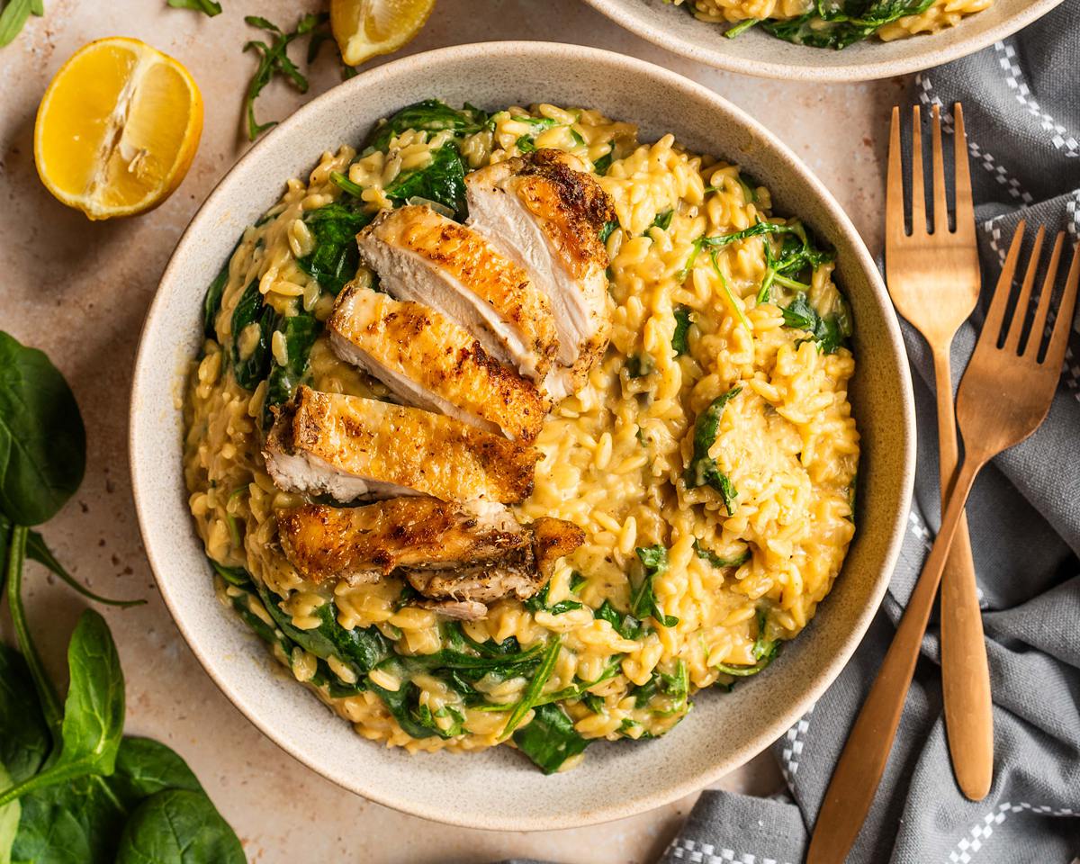 Our lemon chicken orzo pasta is a super quick and simple meal, perfect for midweek family dinners, ready in just 30 minutes! It is packed with delicious zesty lemon flavour, crispy chicken and an irresistible creamy risotto-like orzo. Recipe by jaz kitchen