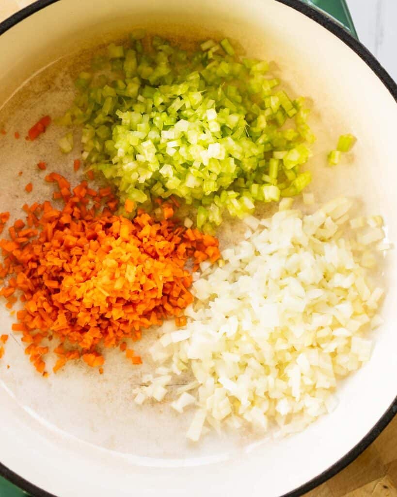 chopped carrot, onion and celery for italian soffritto. Image by Jaz Kitchen