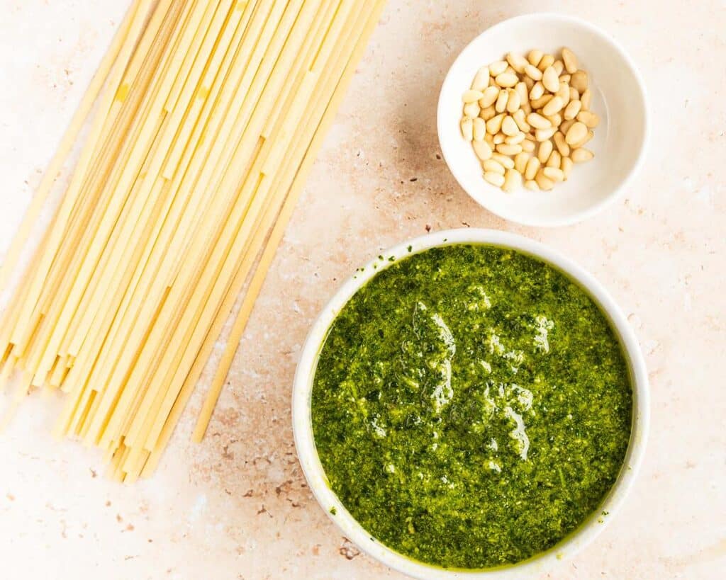 ingredients for Linguine al pesto. Image by Jaz Kitchen