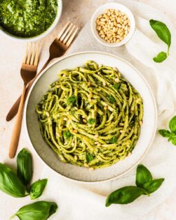 Linguine al Pesto with added pine nuts. Image by Jaz Kitchen