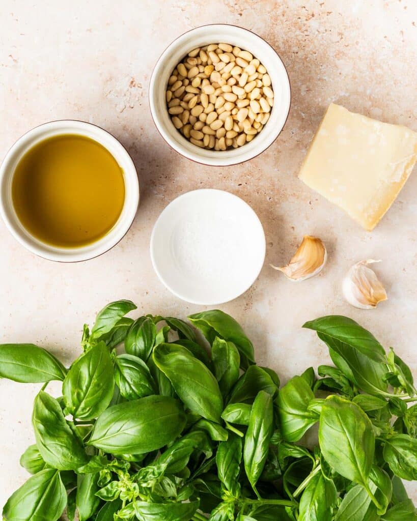 ingredients for making pesto from scratch at home. Image by Jaz Kitchen