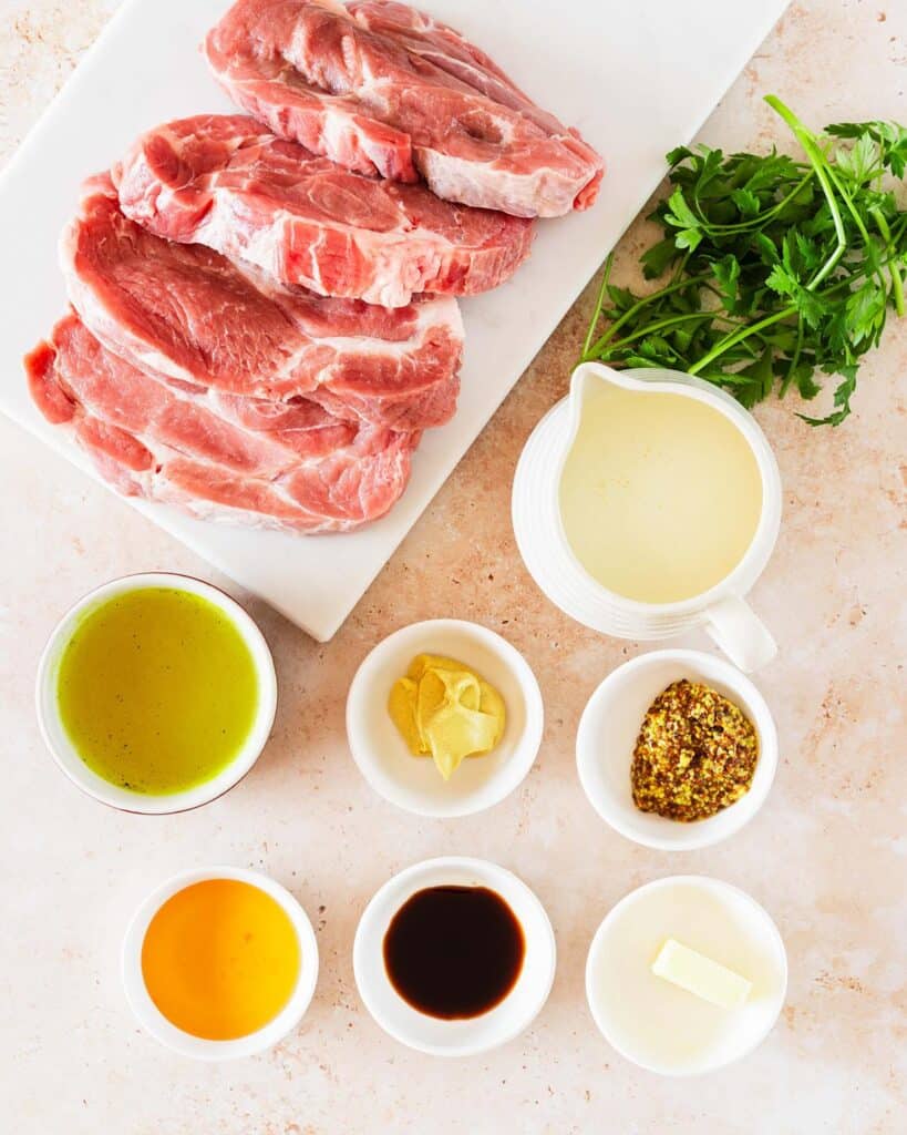 ingredients for honey mustard pork steaks. Image by Jaz Kitchen