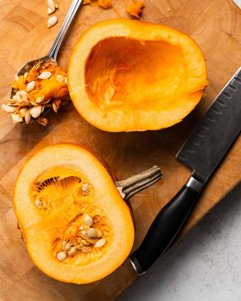 Halved cooking pumpkin. Image by Jaz Kitchen