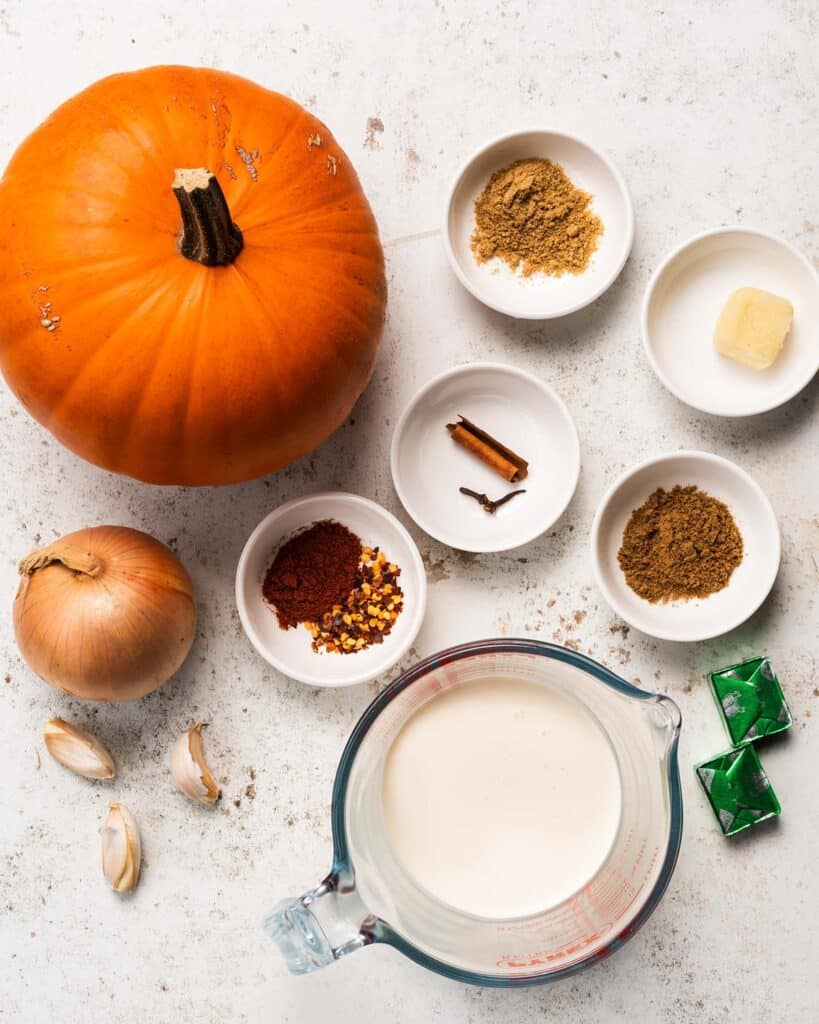 ingredients for spiced pumpkin soup